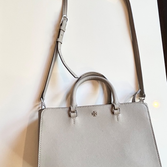 Tory Burch Handbag Gray Tan Logo Houlder Bag Purse Crossbody Medium size - Picture 16 of 16